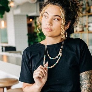 NWOT Sseko Paper and Glass Bead Double Wrap Necklace